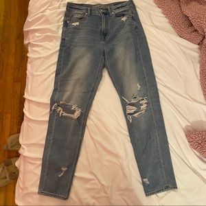 High-Waisted Distressed Mom Jeans